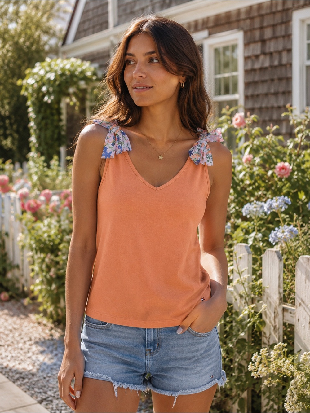 NWT Women’s Large | Tommy Hilfiger | Orange Floral Bow Casual Tank Top